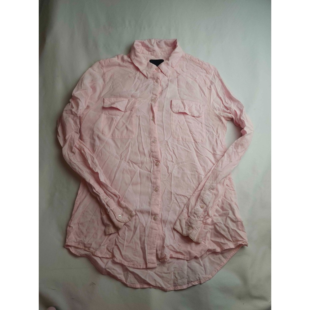 Guess Button Down Shirt Womens Small Pink Woven Long Sleeve Pockets Casual